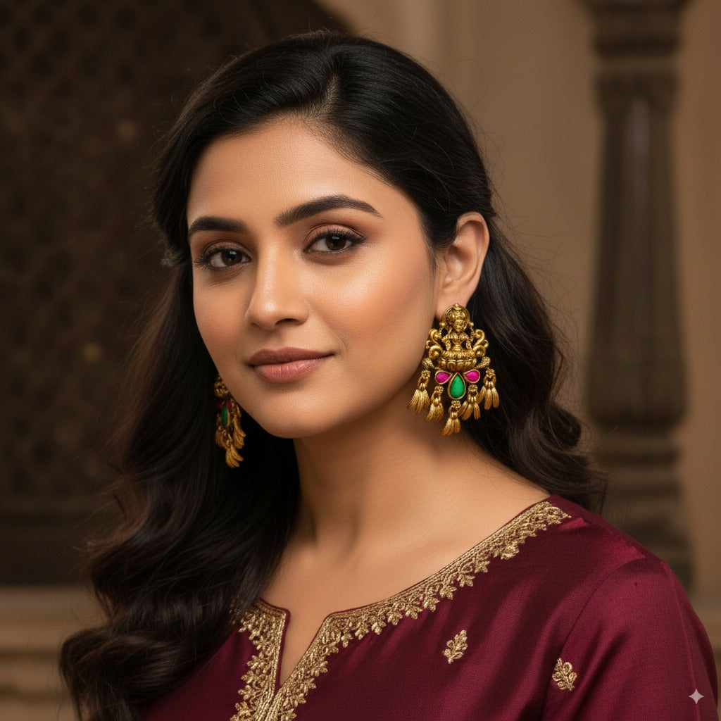 Divine Laxmi Antique Gold-Plated Bali  V-1654
