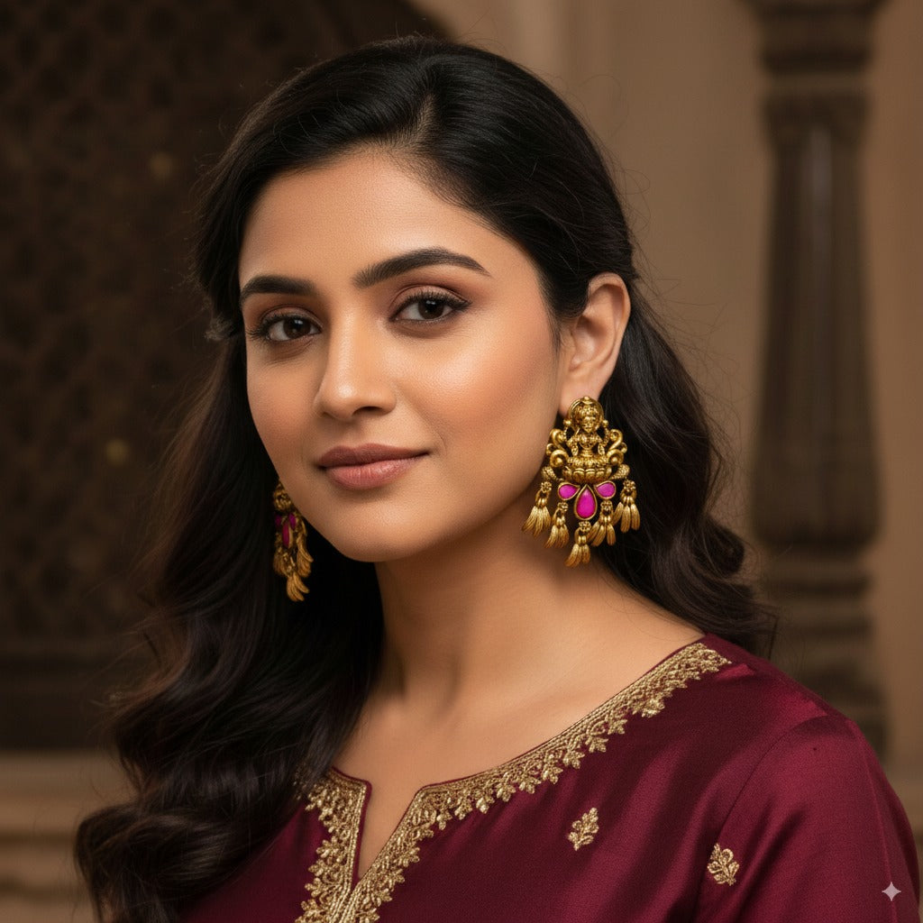 Divine Laxmi Antique Gold-Plated Bali  V-1654