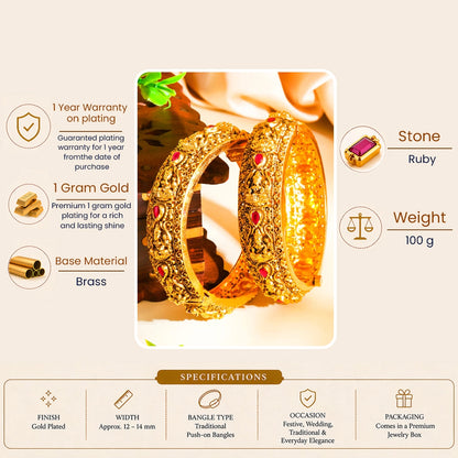 Mrinalika Kangan Kada Bangle | Gold-Plated Lotus Stem Temple Bangle J-273