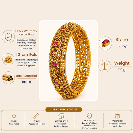 Shobha Kankana Kada Bangle | Gold-Plated Splendour Temple Bangle J-274
