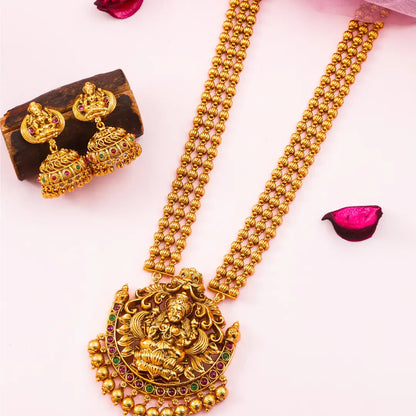 Minimalist Temple Pendant Set – Gold-Plated Ruby Charm