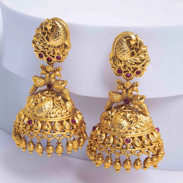 Antique Peacock Gold-Plated Jhumka R-1165