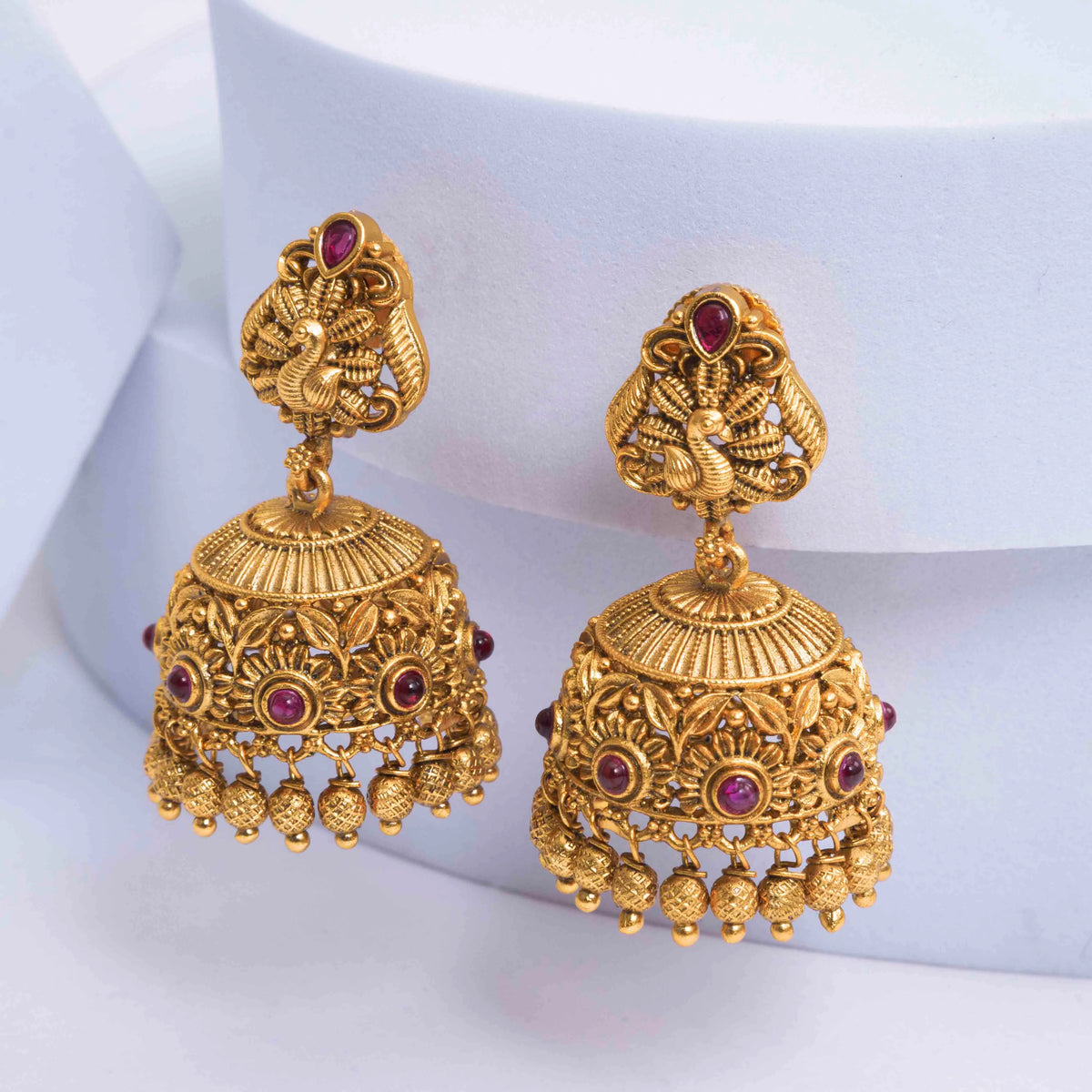 Gold-Plated Peacock Style Jhumka R-1129