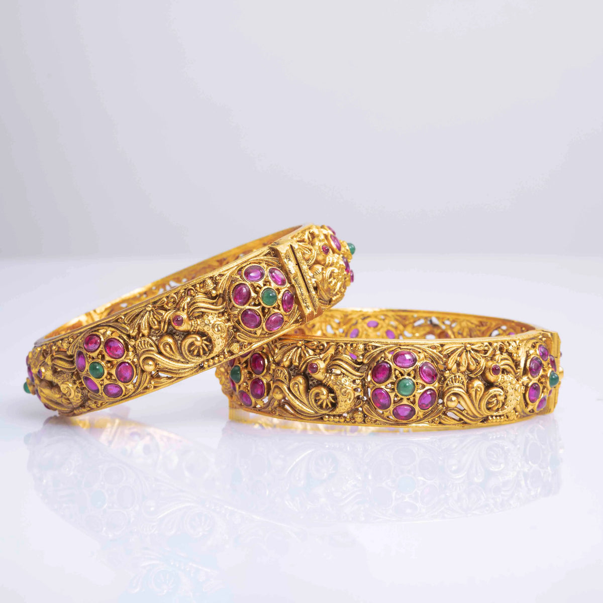 Peacock Design Gold-Plated Bangles
