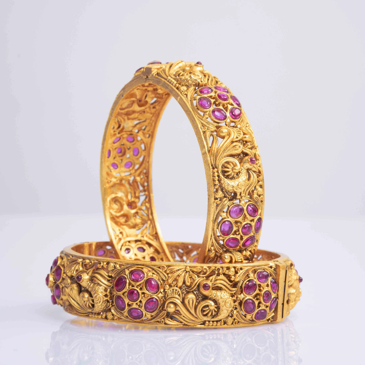 Peacock Design Gold-Plated Bangles