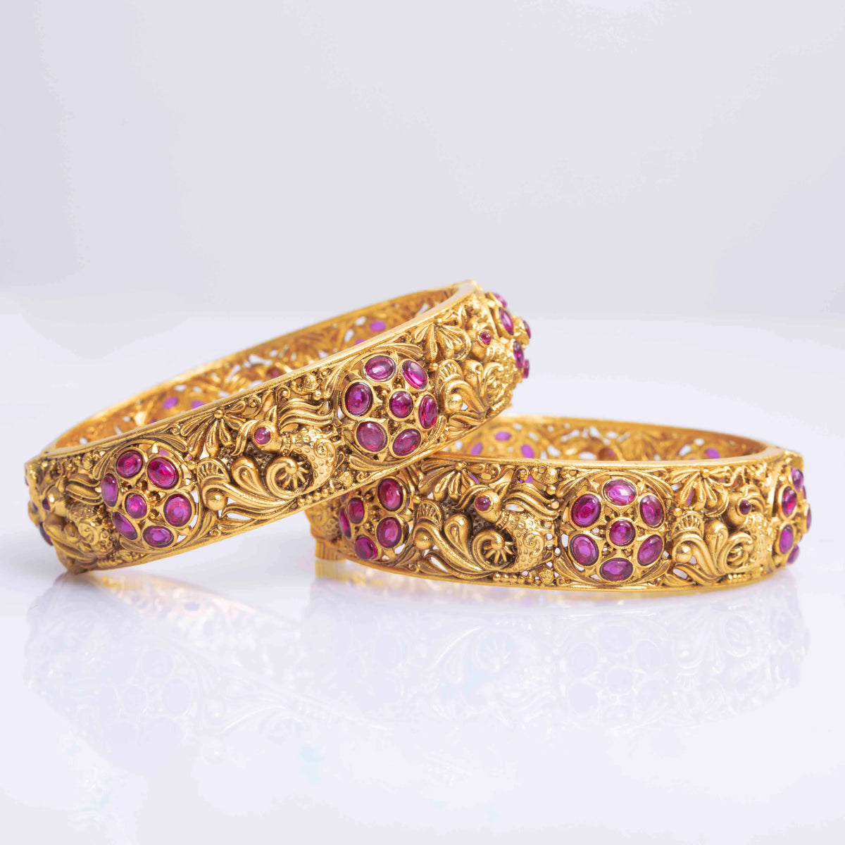 Peacock Design Gold-Plated Bangles