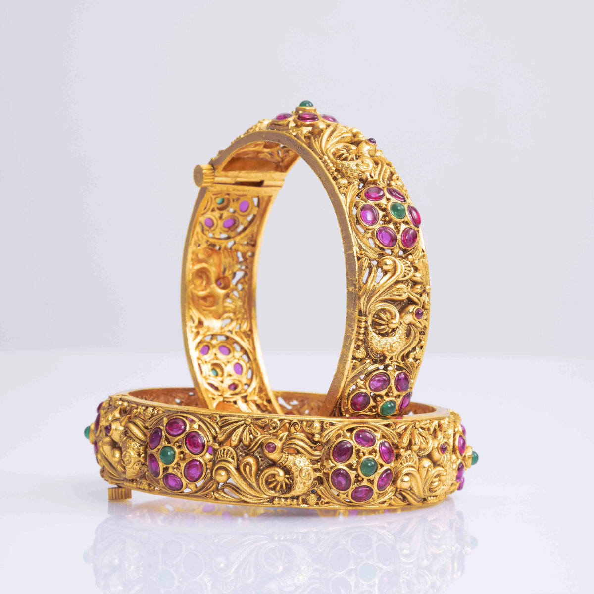 Peacock Design Gold-Plated Bangles