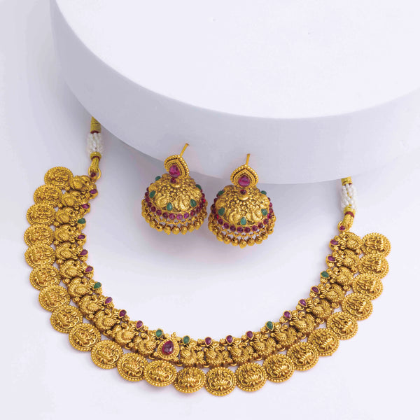 RUBY GREEN TEMPLE NECKLACE SET