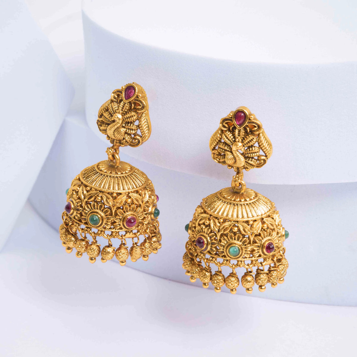 Gold-Plated Peacock Style Jhumka R-1129