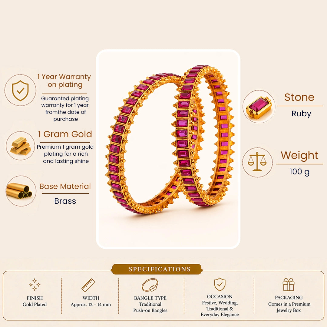 Rukmini Rekha Paired Bangle | Gold-Plated Divine Queen Line Bangle Set R-221