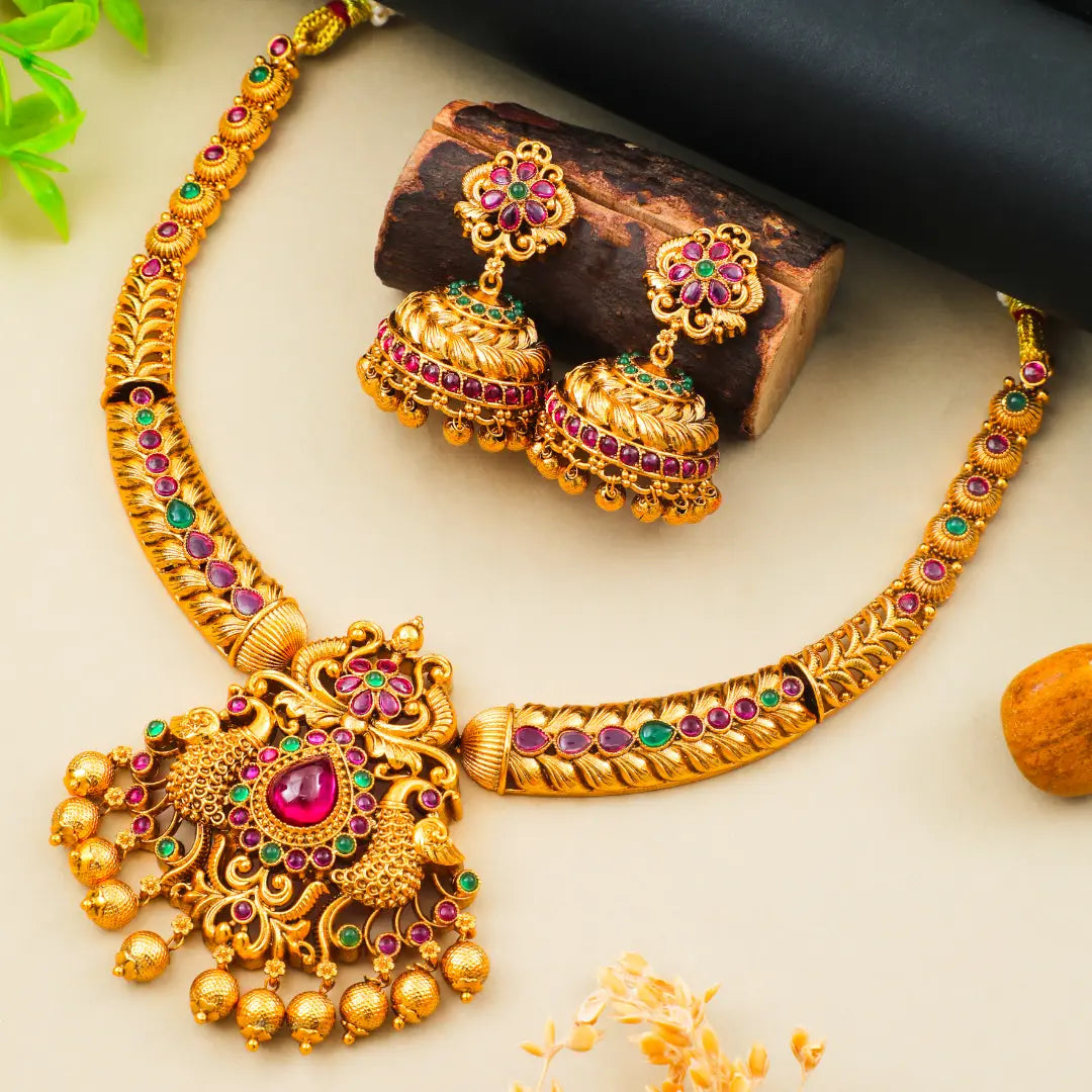 Ruby Peacock Short Necklace Set K-1048 