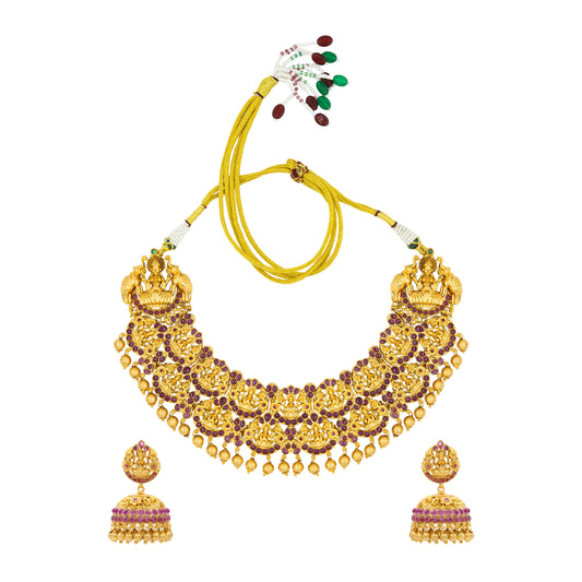 Ruby Stone Lakshmi Temple Short Necklace Set
