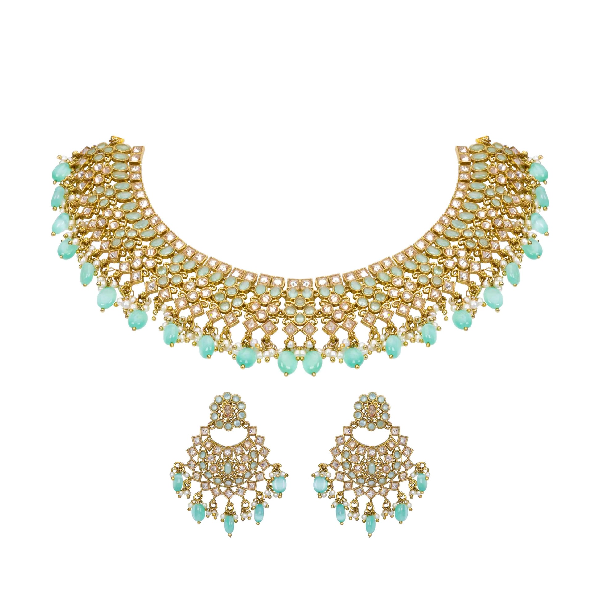 SKY BLUE FLOWER  NECKLACE SET