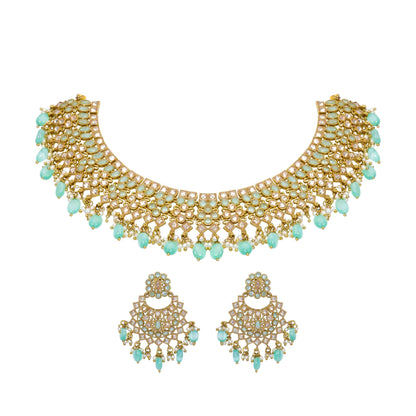 SKY BLUE FLOWER  NECKLACE SET