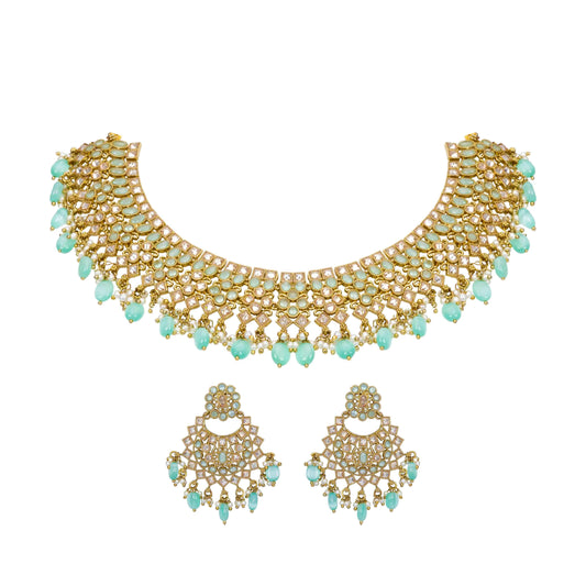 SKY BLUE FLOWER  NECKLACE SET