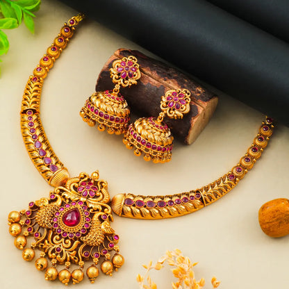 Ruby Peacock Short Necklace Set K-1048 
