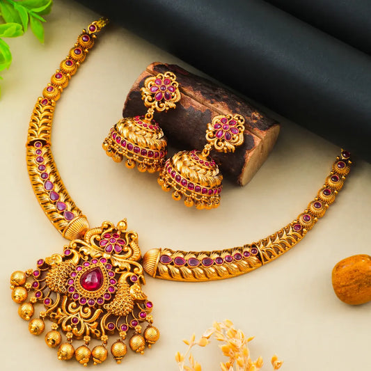 Ruby Peacock Short Necklace Set K-1048 