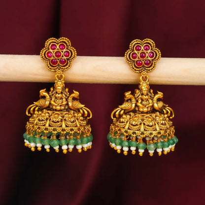 South Indian Laxmi Jhumkas – Gold-Plated Ruby Floral Top