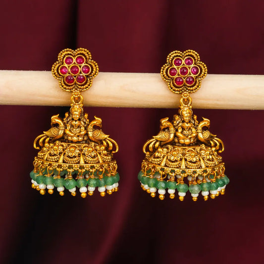 South Indian Laxmi Jhumkas – Gold-Plated Ruby Floral Top