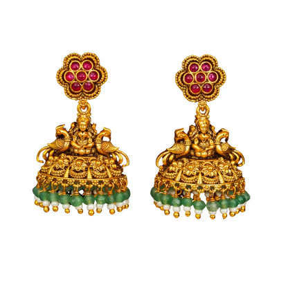 South Indian Laxmi Jhumkas – Gold-Plated Ruby Floral Top