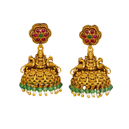 South Indian Laxmi Jhumkas – Gold-Plated Ruby Floral Top