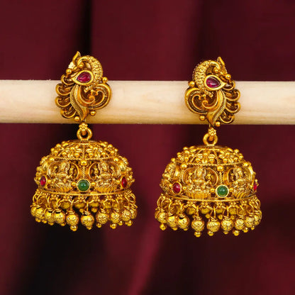 South Indian Peacock Temple Jhumkas – Antique Gold Bridal Style