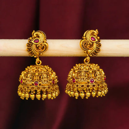 South Indian Peacock Temple Jhumkas – Antique Gold Bridal Style