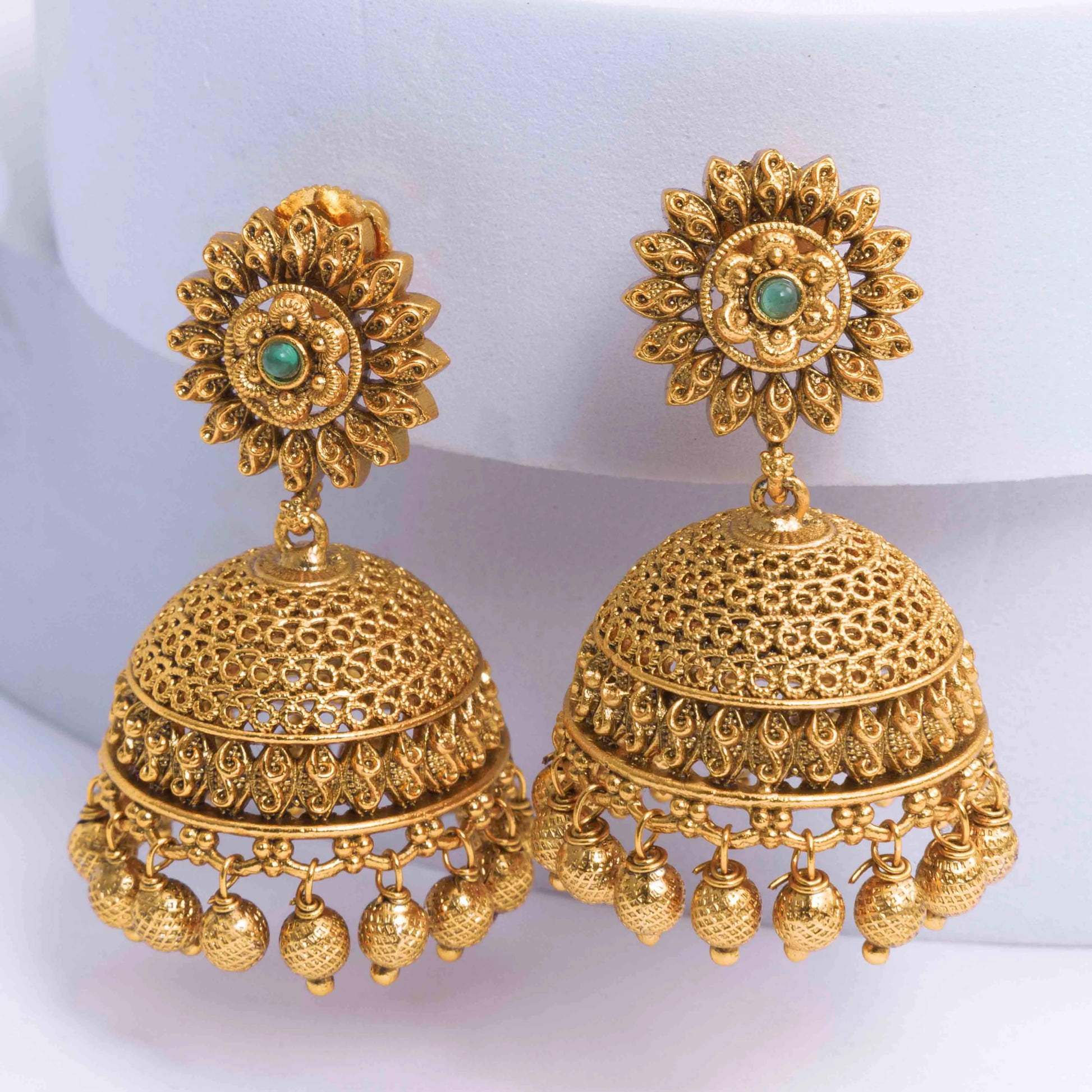 Antique Lotus Glow Jhumka  V-575