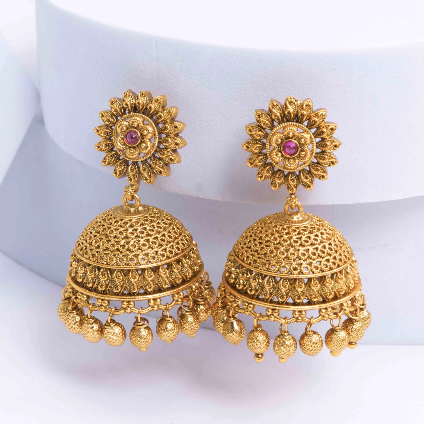 Antique Lotus Glow Jhumka  V-575