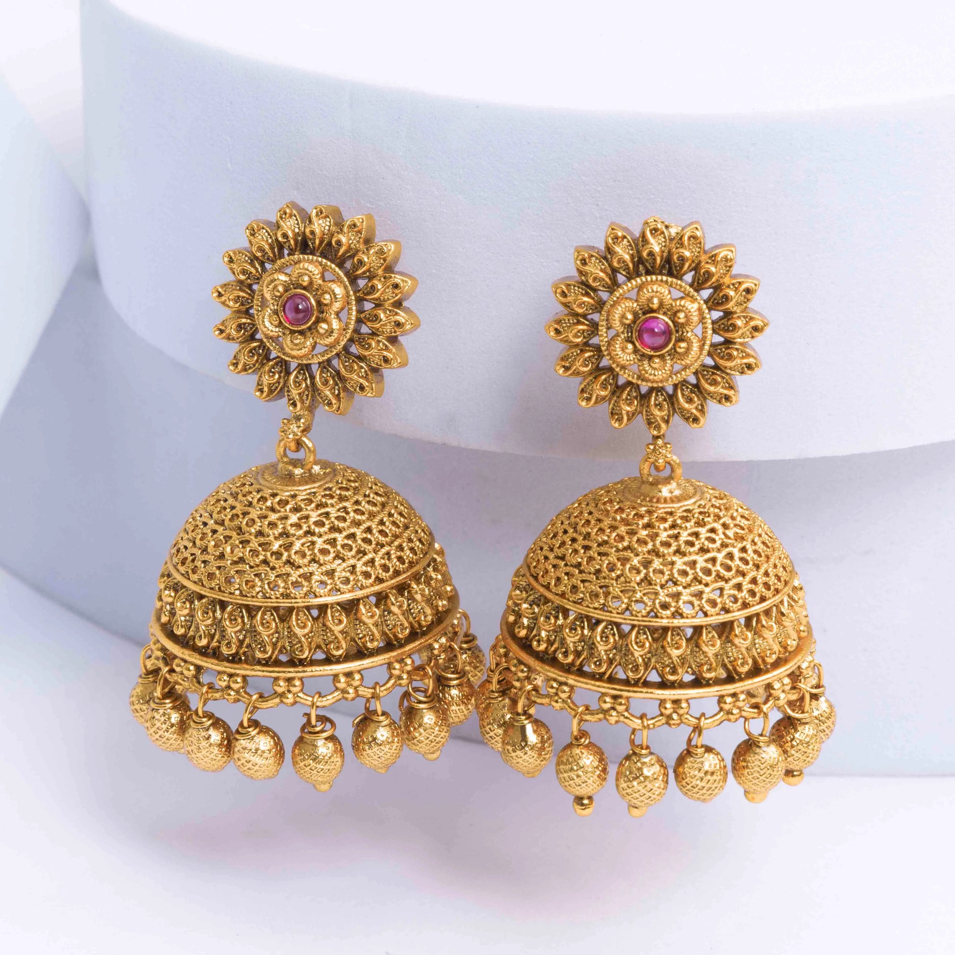 Antique Lotus Glow Jhumka  V-575