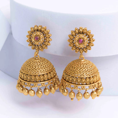 Antique Lotus Glow Jhumka  V-575