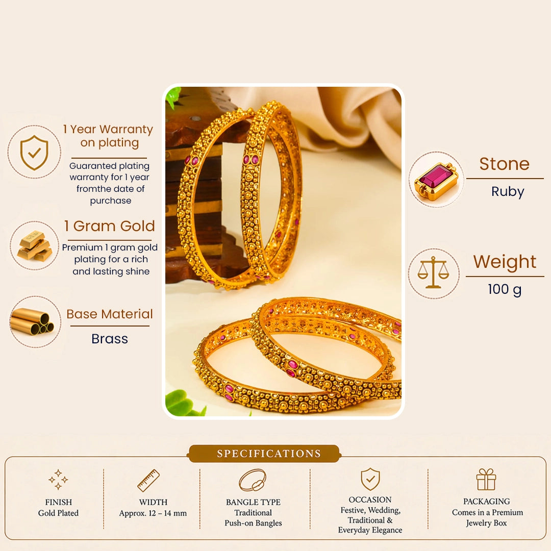 Mangala Kankana Paired Bangle | Gold-Plated Auspicious Temple Bangle Set