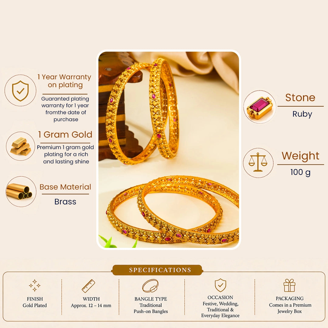 Shakti Kankana Paired Bangle | Gold-Plated Divine Power Temple Bangle Set