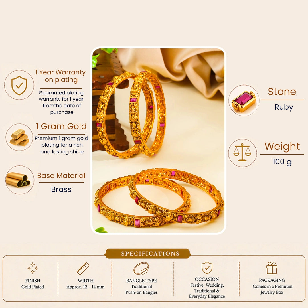 Indira Vilasa Paired Bangle | Gold-Plated Lakshmi Splendour Bangle Set V-2392