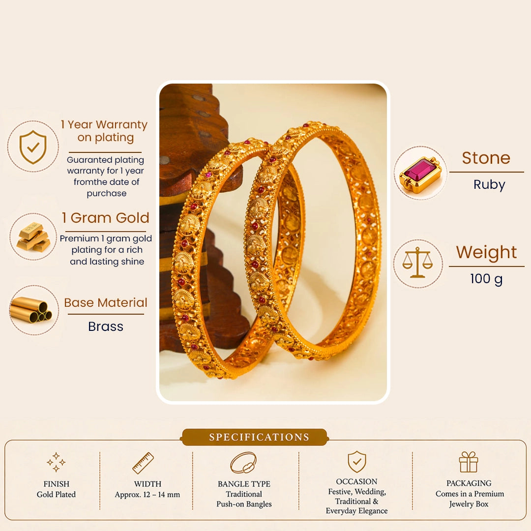 Dasavathara Paired Bangle | Gold-Plated Ten Avatars Temple Bangle Set