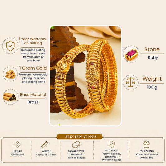 Surya Prabha Kada Bangle | Gold-Plated Sun Radiance Temple Bangle