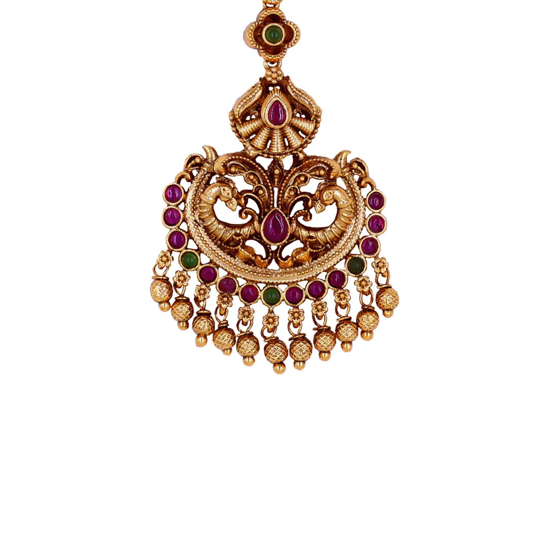 Antique Peacock Temple Maang Tikka T-2