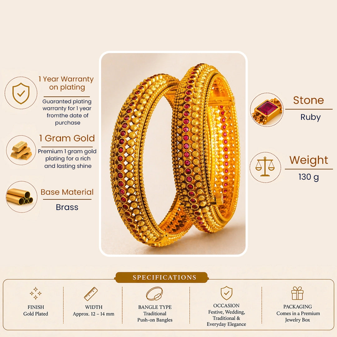 Veda Rekha Kada Bangle | Gold-Plated Sacred Vedic Line Temple Bangle V-2571
