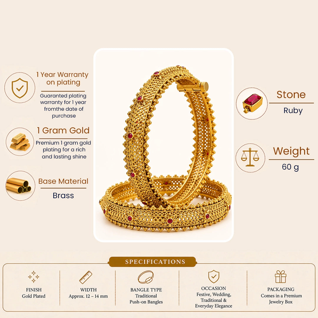 Padma Kankana Kada Bangle | Gold-Plated Lotus Temple Bridal Bangle V-2248