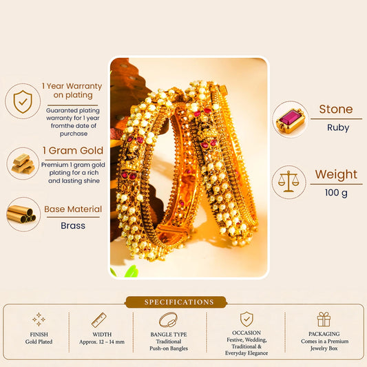 Devi Prerana Kada Bangle | Gold-Plated Goddess Inspiration Temple Bangle V-2386