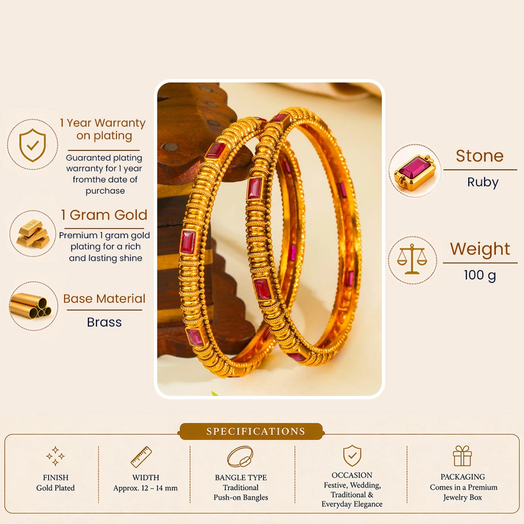 Swarna Kalasha Valayal Paired Bangle | Gold-Plated Sacred Vessel Bangle V-2395