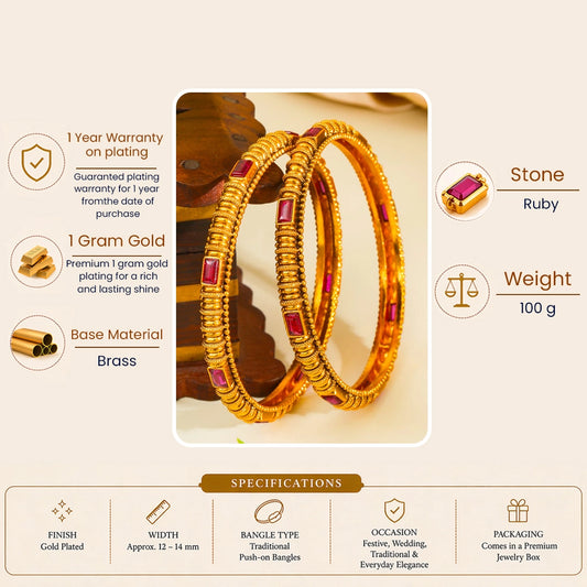 Swarna Kalasha Valayal Paired Bangle | Gold-Plated Sacred Vessel Bangle V-2395