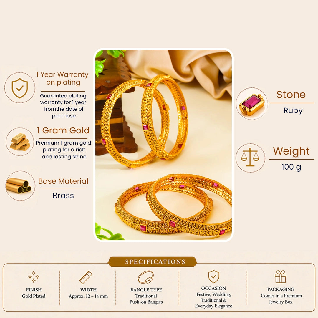 Bhavya Kankini Paired Bangle | Gold-Plated Grand Temple Bangle Set  V-2467