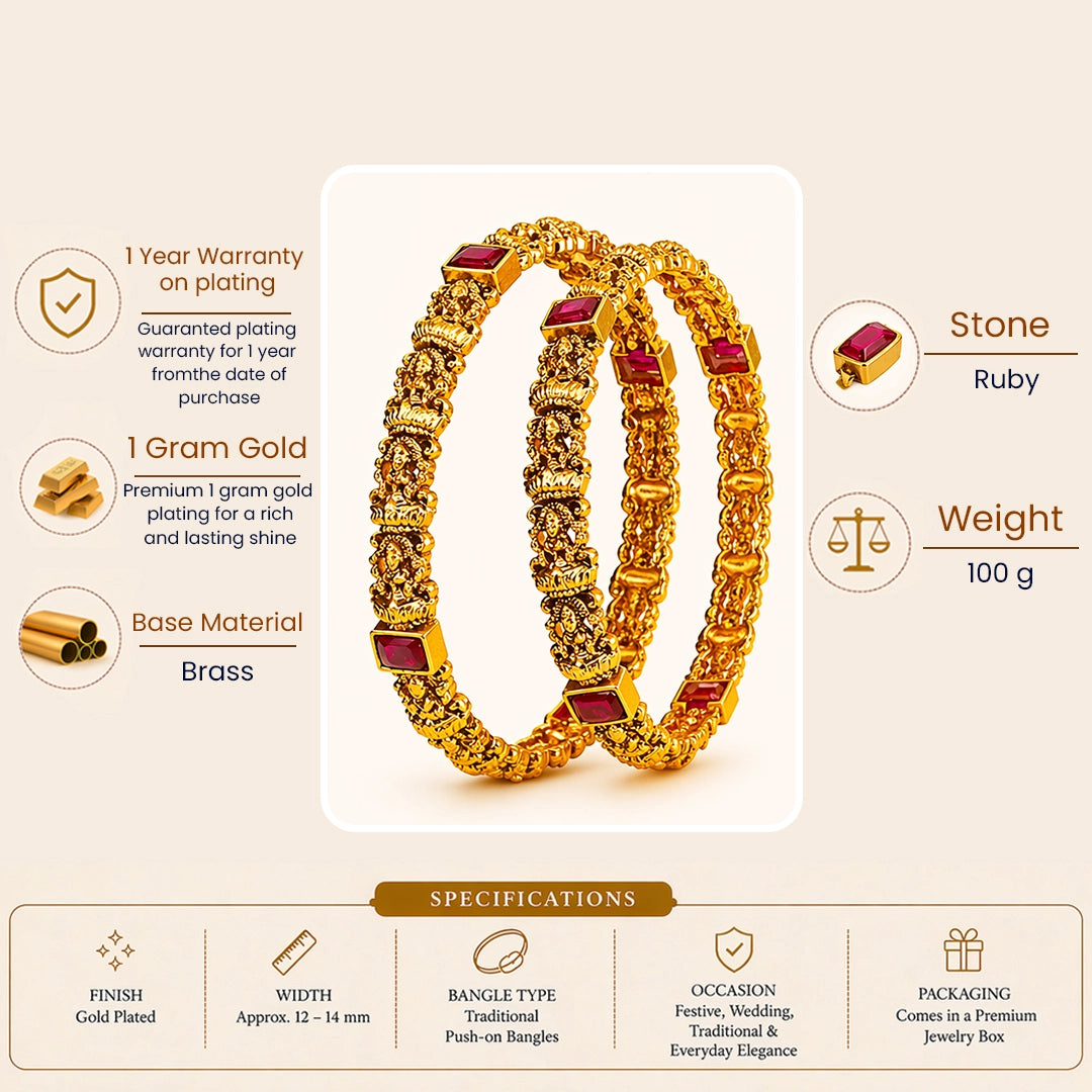 Tejaswini Valaya Paired Bangle | Gold-Plated Radiant Temple Bangle Set V-2469