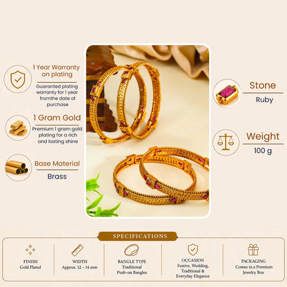 Mohini Manjari Paired Bangle | Gold-Plated Enchanting Blossom Bangle Set V-2471