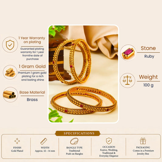 Saraswati Pushpa Kankana Paired Bangle | Gold-Plated Goddess Flower Bangle V-2473