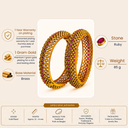 Kamala Tarini Kada Bangle | Gold-Plated Lotus Goddess Temple Bangle V-2476