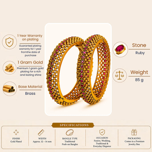 Kamala Tarini Kada Bangle | Gold-Plated Lotus Goddess Temple Bangle V-2476