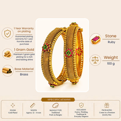 Antique Temple Gold plated bangles with Kemp Stones
