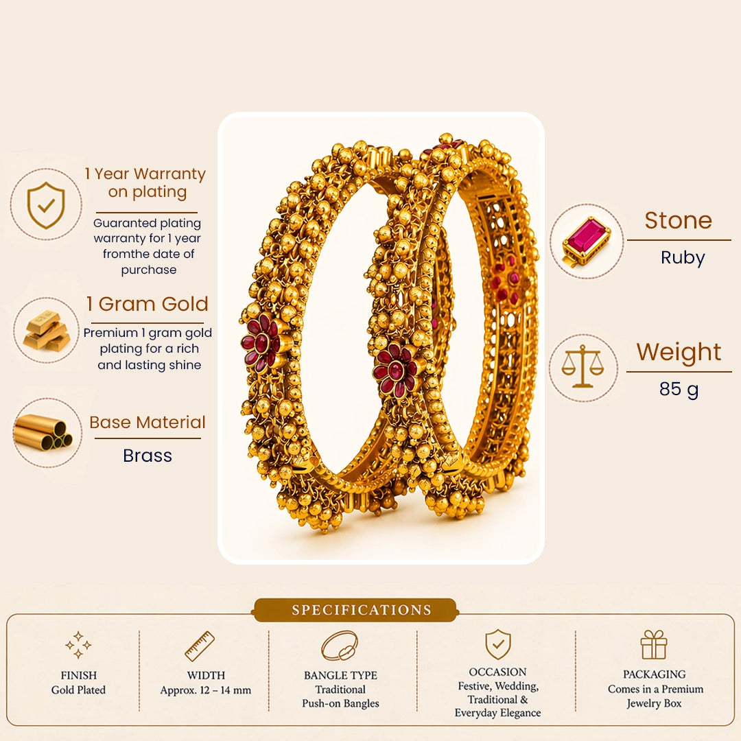 Shankha Valaya Kada Bangle | Gold-Plated Sacred Conch Temple Bangle V-2480